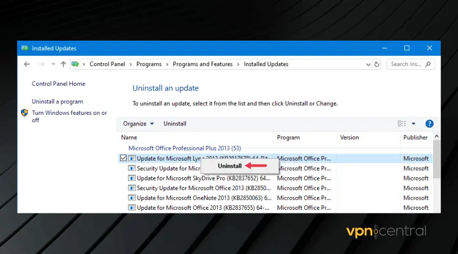 uninstall updates