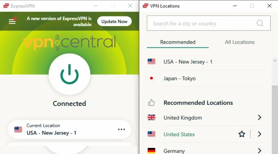 expressvpn connected to new jersey server