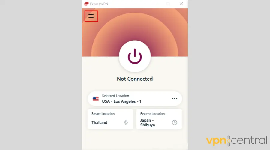 ExpressVPN app dashboard