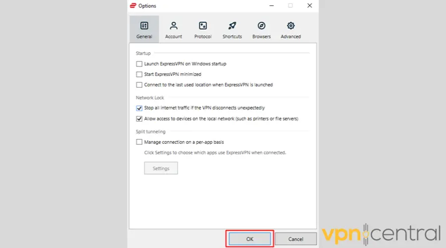 ExpressVPN Network Lock setting