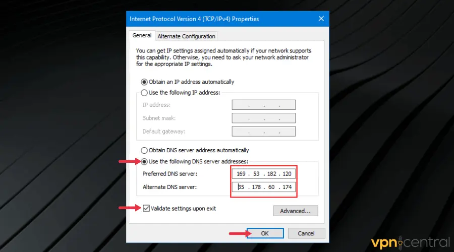 change dns servers on windows