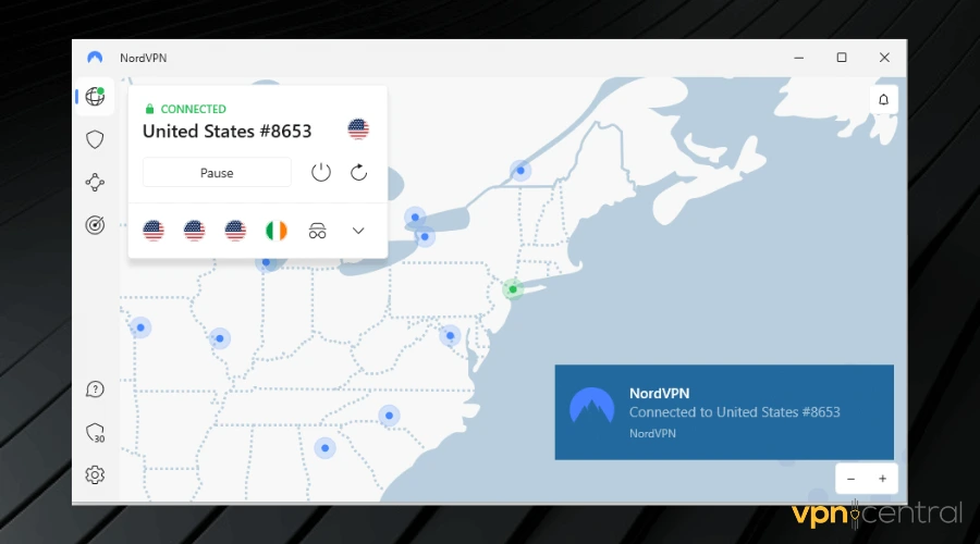 nordvpn connected to us