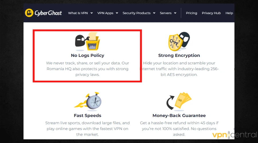 cyberghost no logs policy