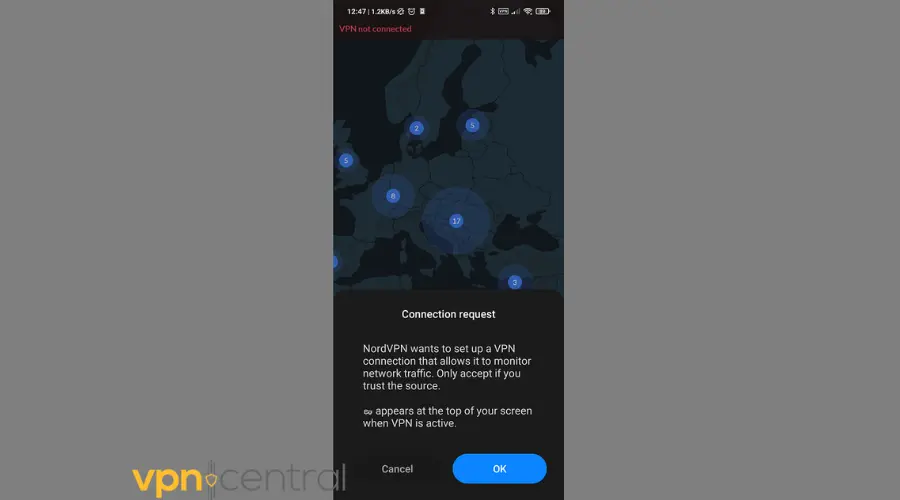 NordVPN connection request