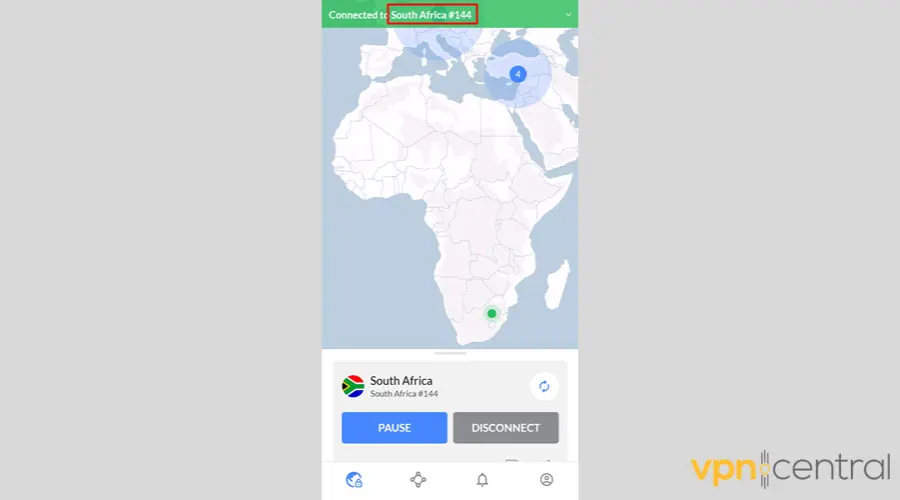 NordVPN South Africa server