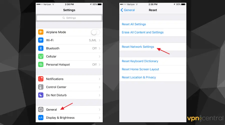 reset network settings on iphone