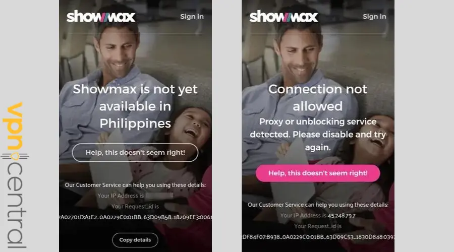 Showmax: Connection Not Allowed Error