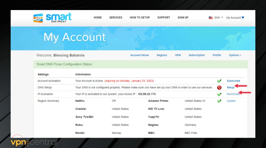 smart dns proxy setup ip address