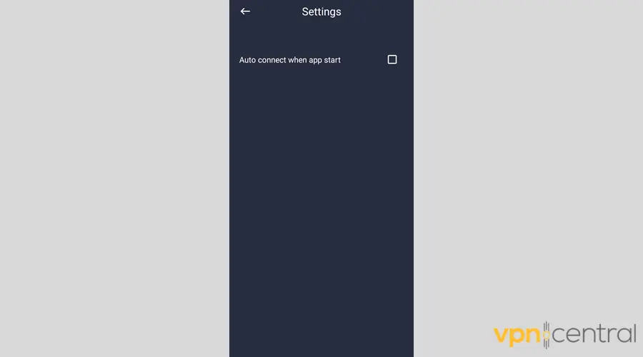 Sonic VPN Android app settings
