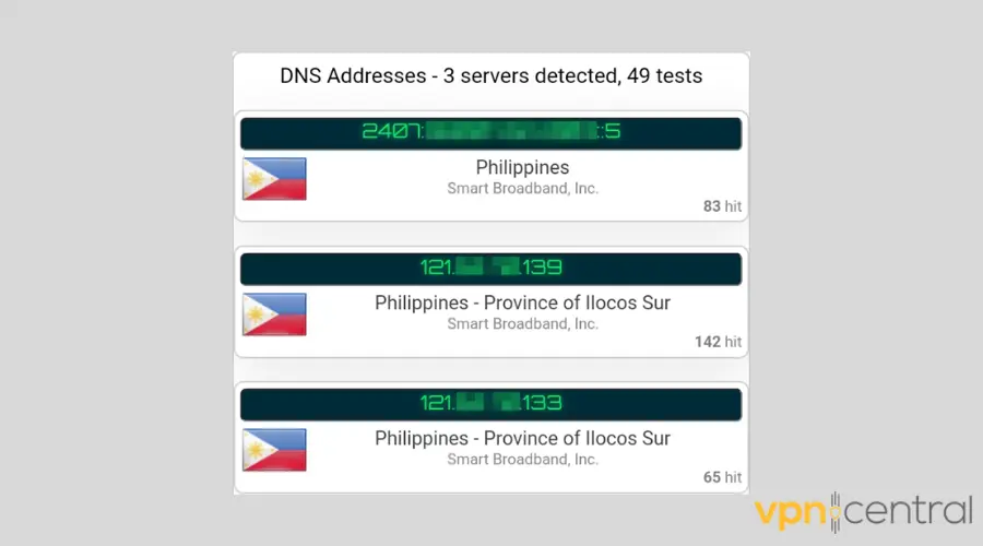 DNS leak test results