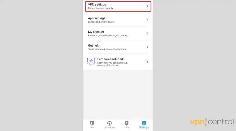 Surfshark VPN for Android VPN Settings