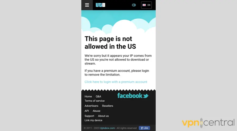 Uptobox not allowed in the US error message