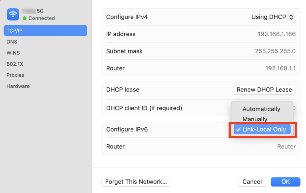 disable ipv6 on macos