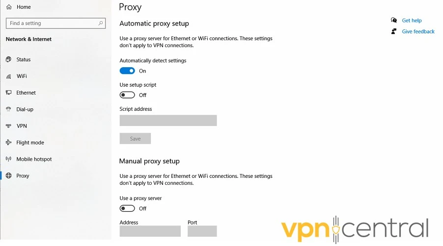 Disable Proxy on Windows