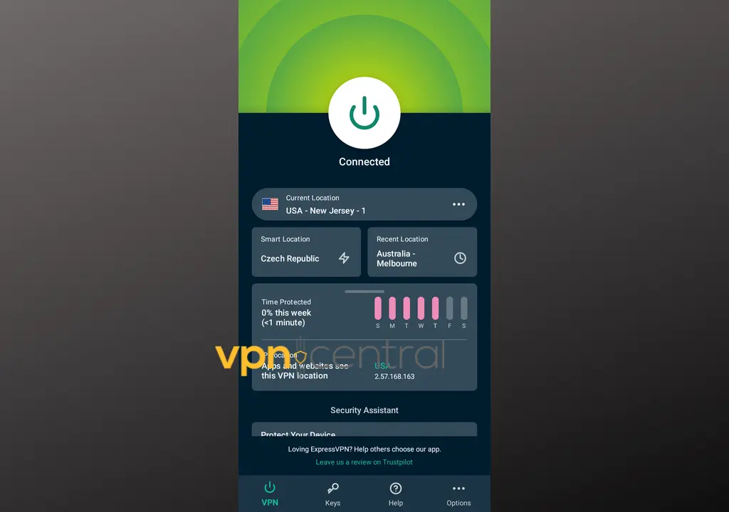 expressvpn connected to us server