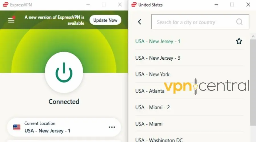 expressvpn connected to new jersey server
