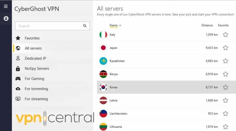 cyberghost vpn south korea server