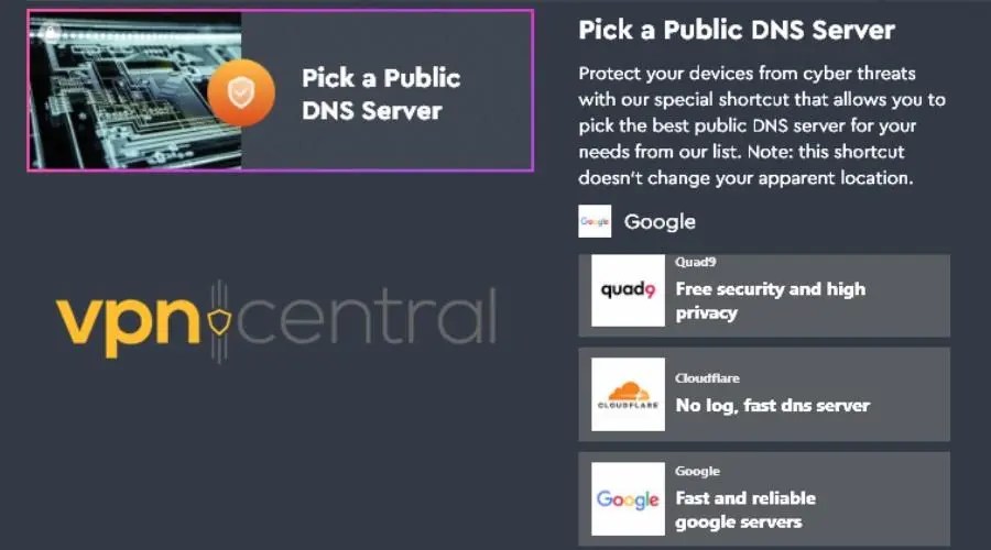 clear vpn pick a public dns server
