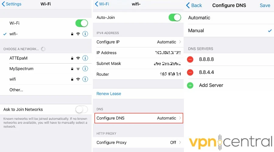 ios configure dns manually