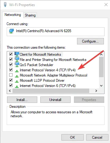 select ipv4 protocol