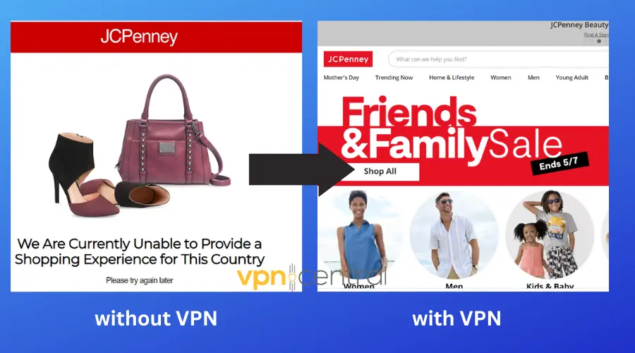 jcpenney site error fixed with vpn