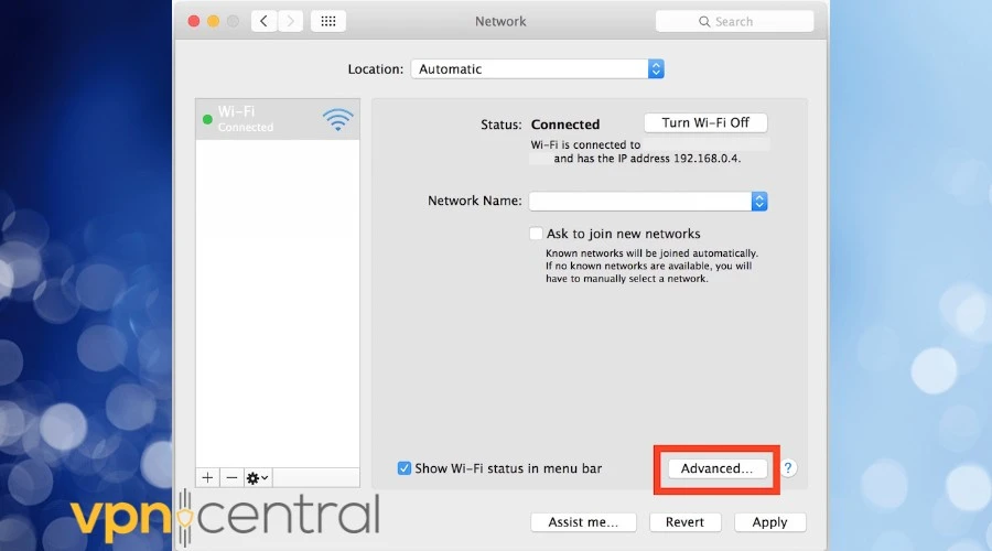mac os advanced wifi settings