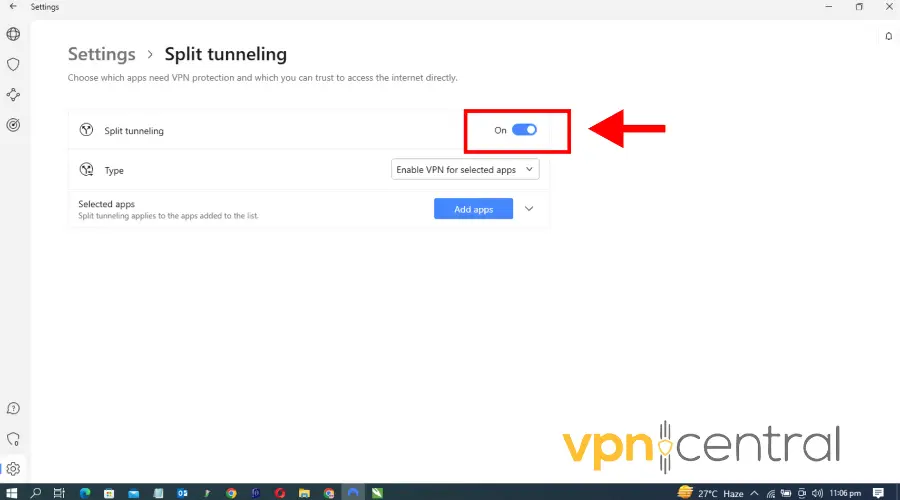 nordvpn enable split tunneling