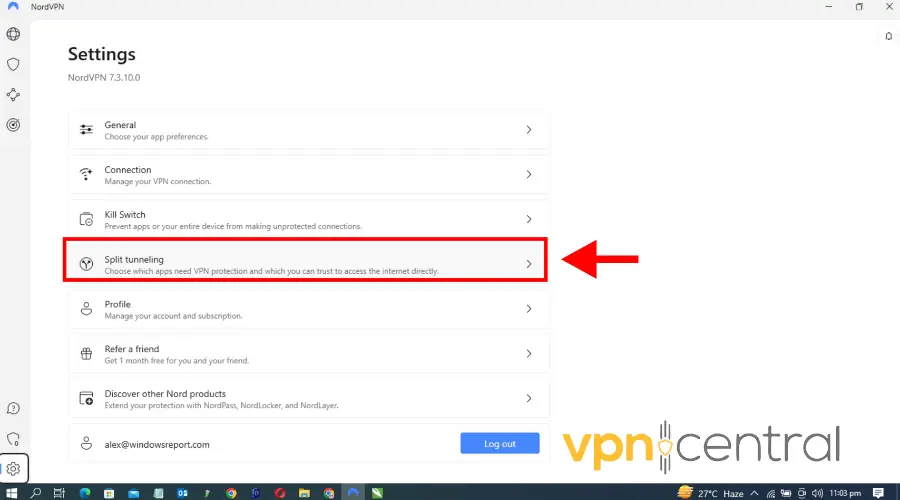 nordvpn split tunneling