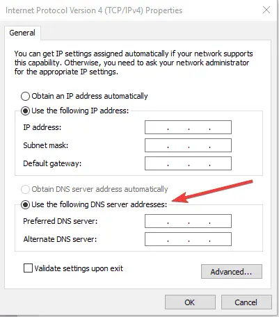 use the following dns address