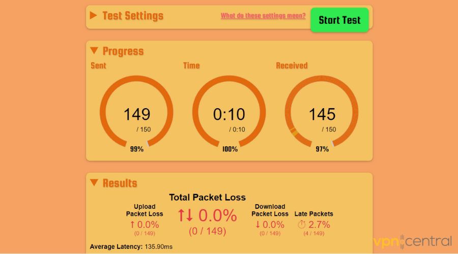 verizon packet loss test