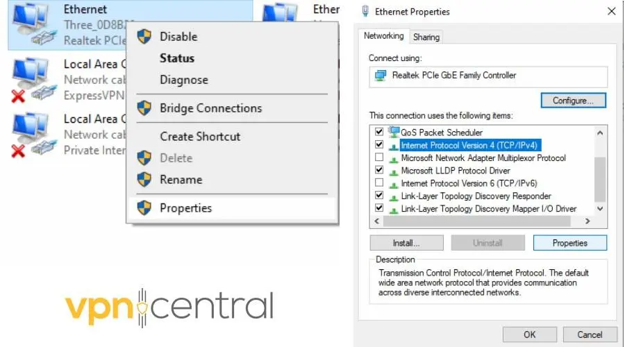 windows 10 ethernet properties ipv4