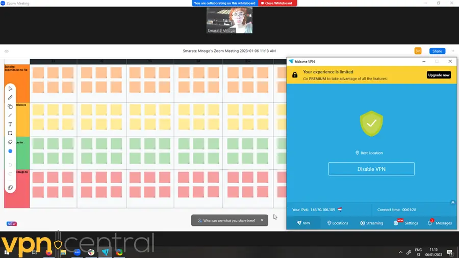 Zoom meeting with a VPN on