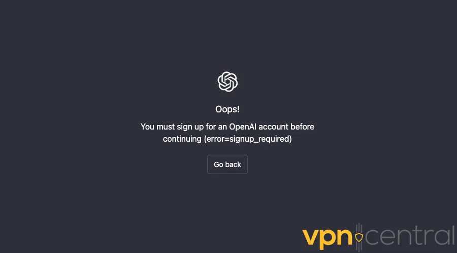 ChatGPT not working with vpn error screen