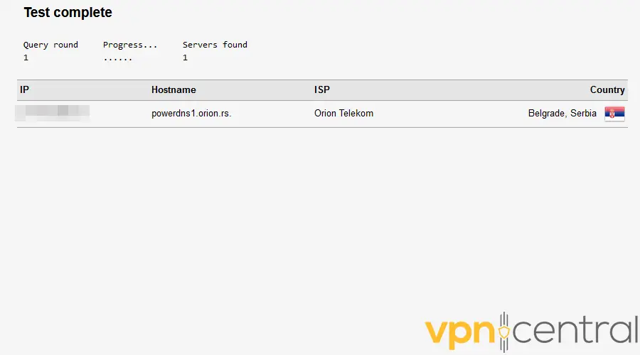 DNS leak test results without a VPN