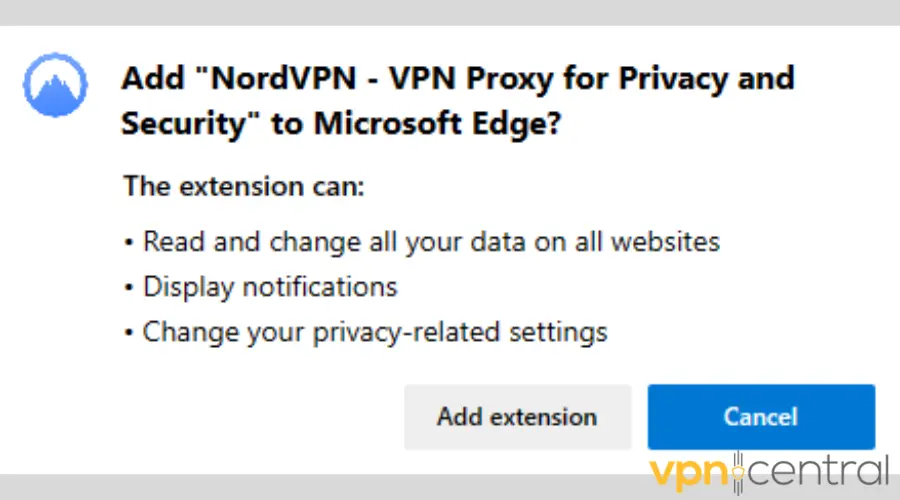 Add NordVPN to Edge button