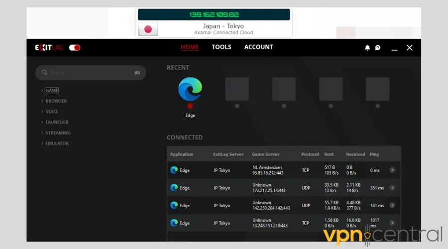 ExitLag masked IP address