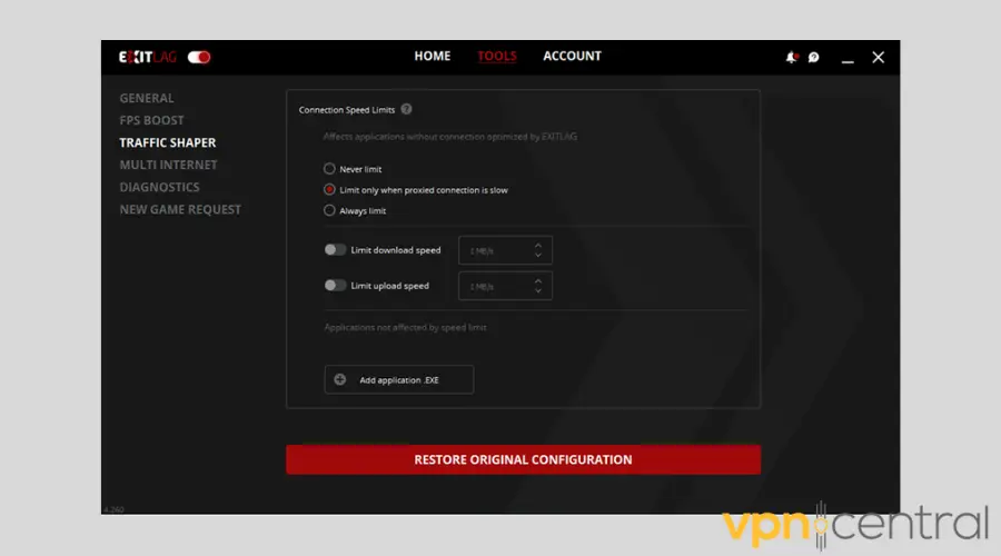 ExitLag Traffic Shaper settings