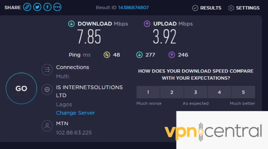 speed test withut vpn