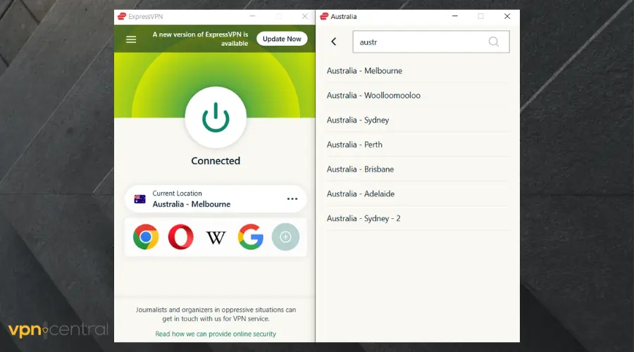 expressvpn connected to australia