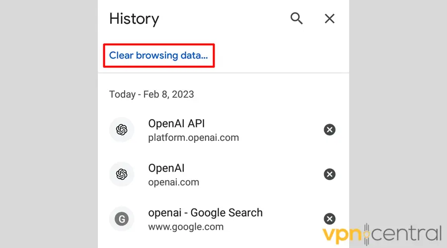 chrome clear browsing data button