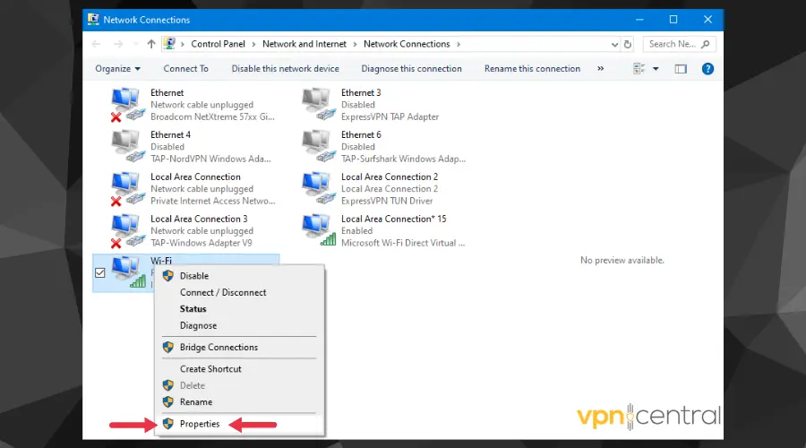 adapter properties windows