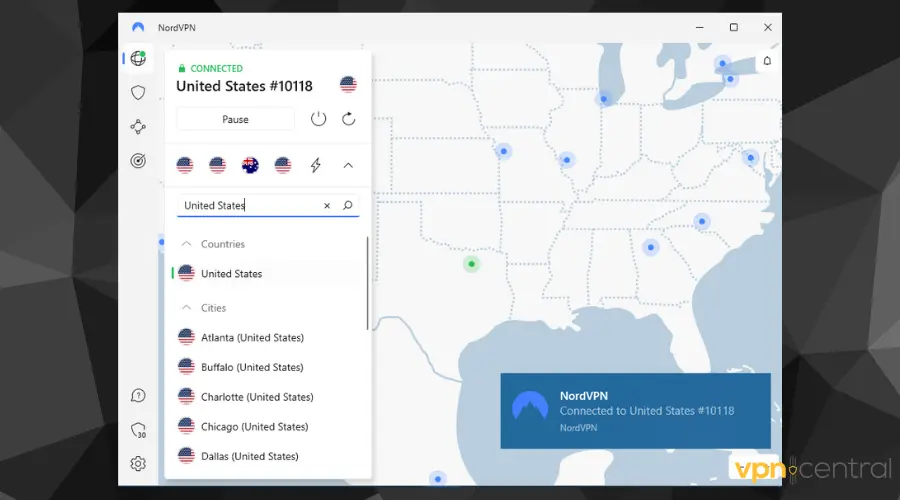 nordvpn connected to united states