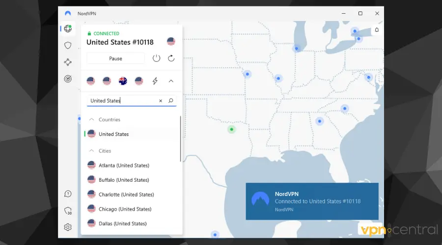 nordvpn user interface