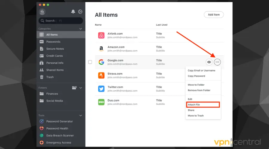 password manager user interface