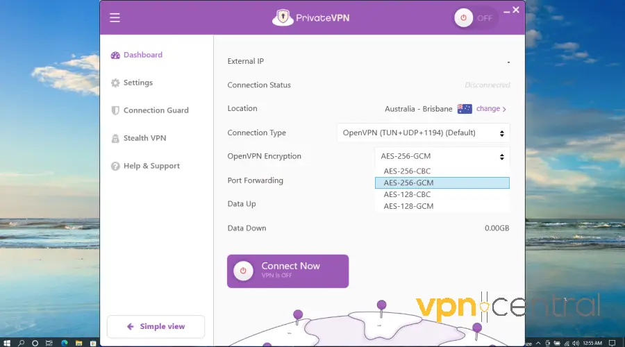 privatevpn user interfae