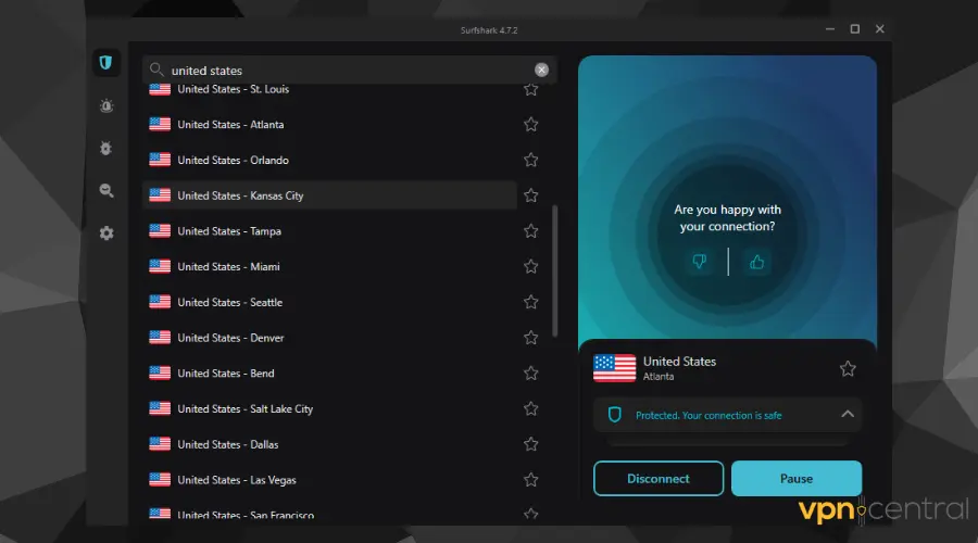 surfshark user interface