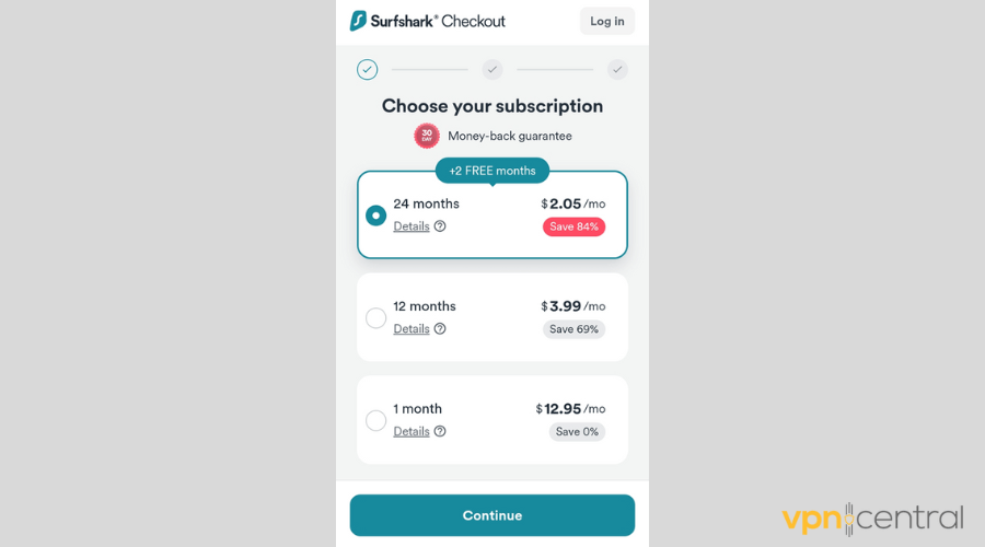 surfshark choosing a subscription