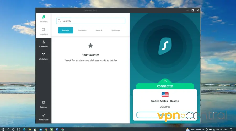 surfshark vpn user interface