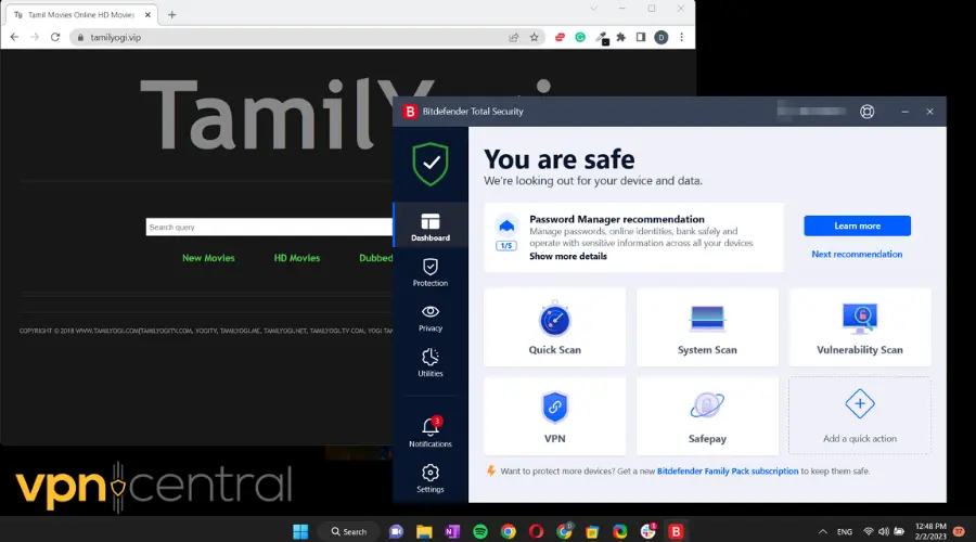 antivirus enabled when using the tamilyogi website