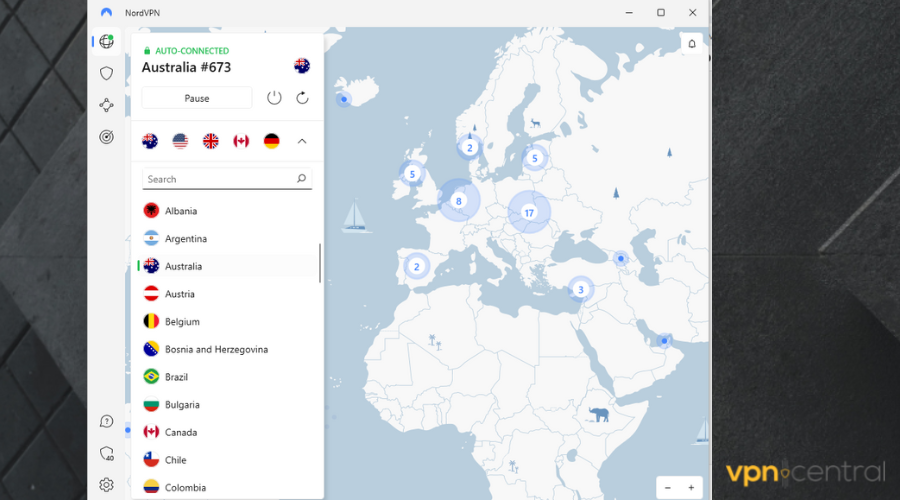 nordvpn connected to Australia